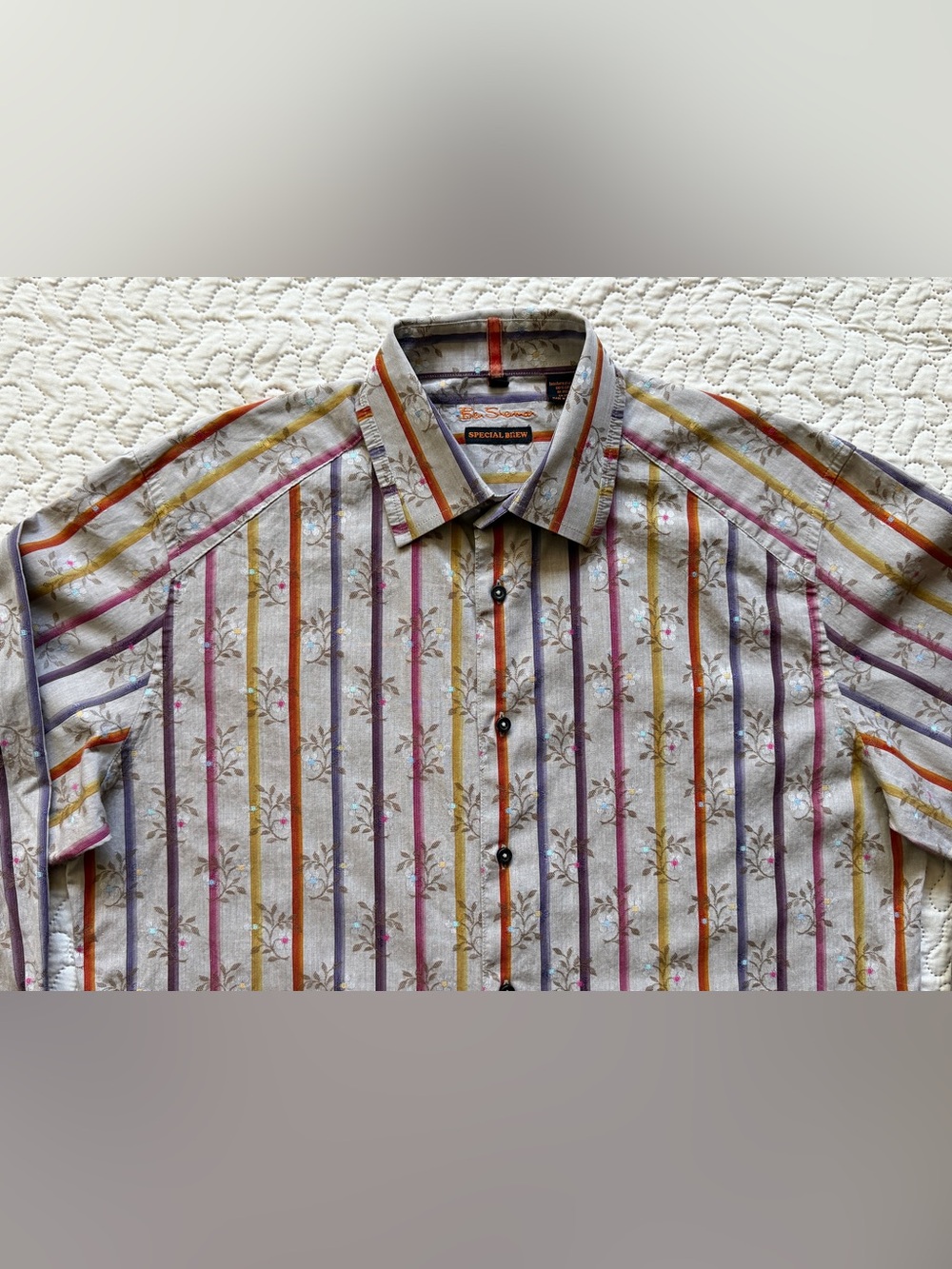 Ben Sherman Special Brew Men’s Floral Stripe Long Sleeve Button Shirt 100%Cotton